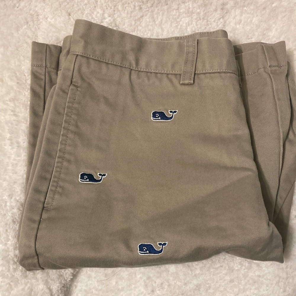 Vineyard Vines Tan and Blue Flat Front Shorts with Nautical Embroidery
